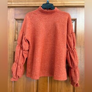 Ces Femme Rust Sweater with Gathered Sleeves